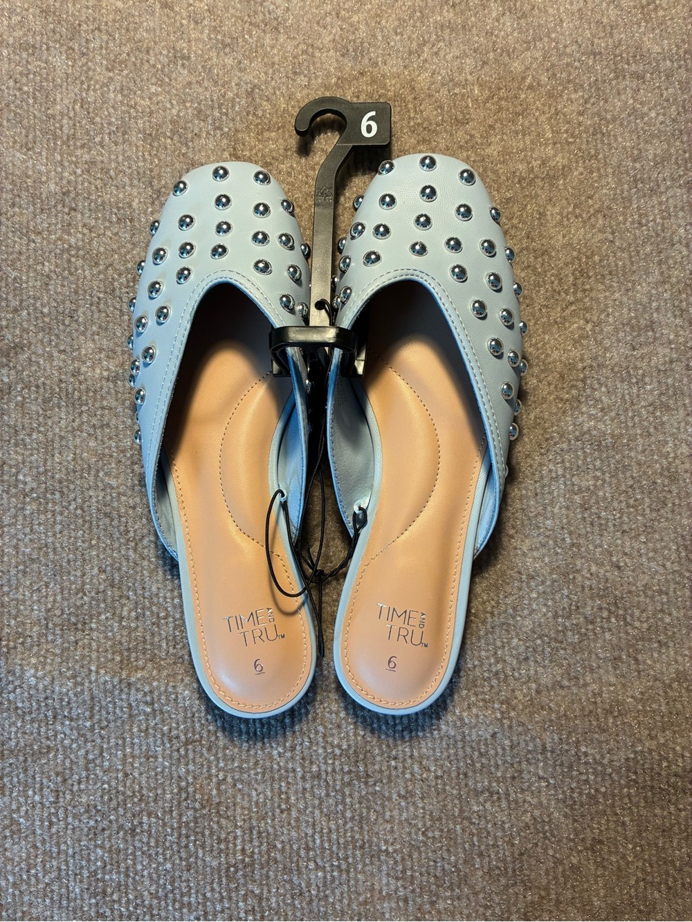 Time and Tru Light Blue Studded Slip-On Mules - Women